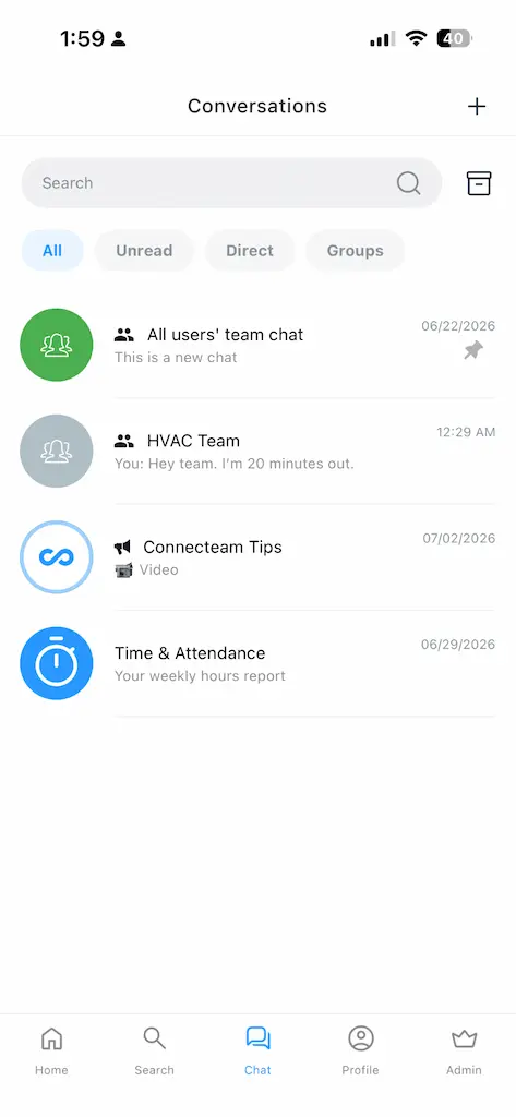 connecteam chat feature