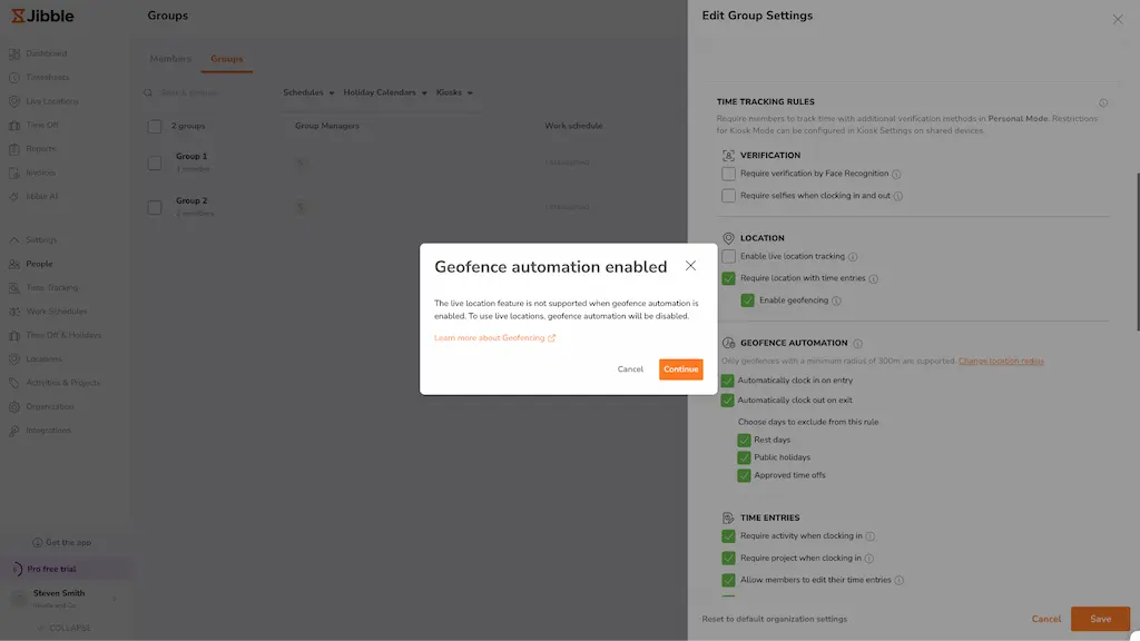 Jibble Live Location and Geofence automation can not work at the same time