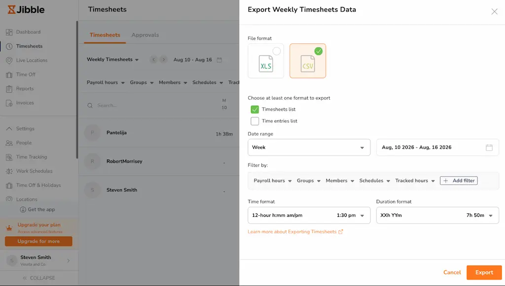 jibble review weekly timesheet data