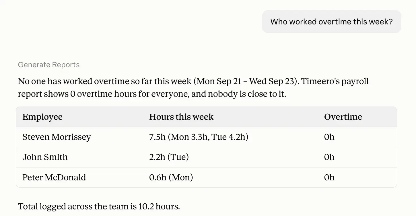 timeero mcp prompts time and labor example