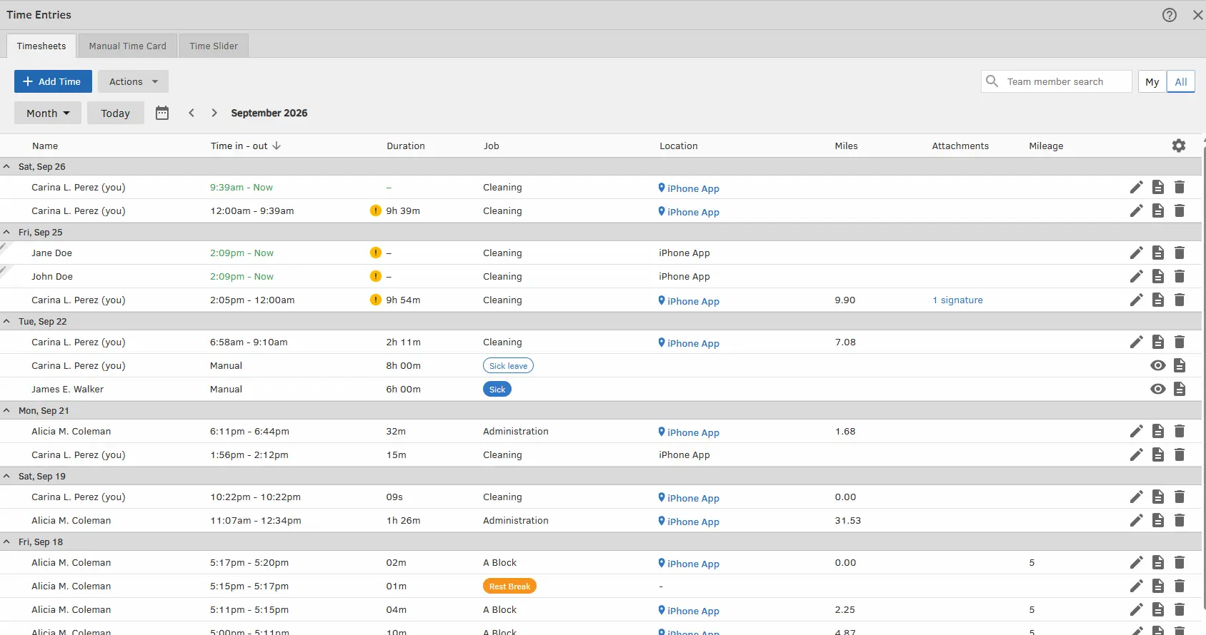 QuickBooks Time Review-time entries