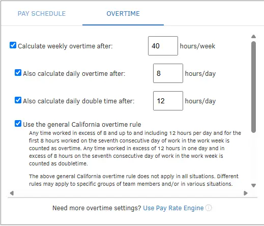 QuickBooks Time overtime settings