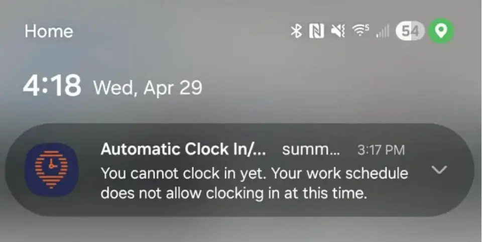 timeero auto clock in notification