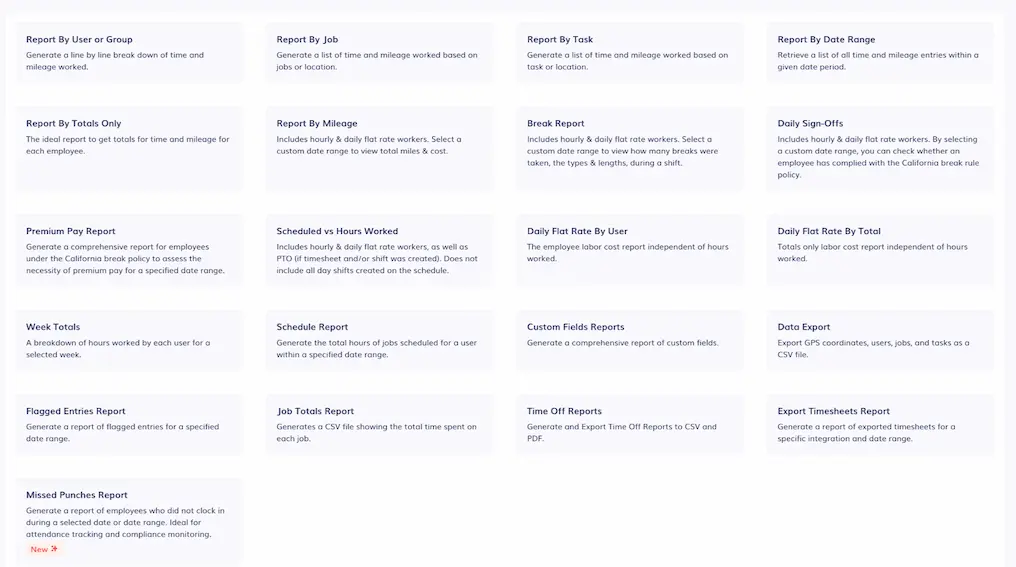 timeero reporting options