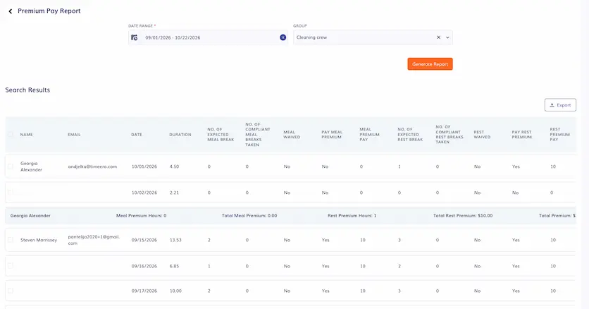 timeero premium pay report