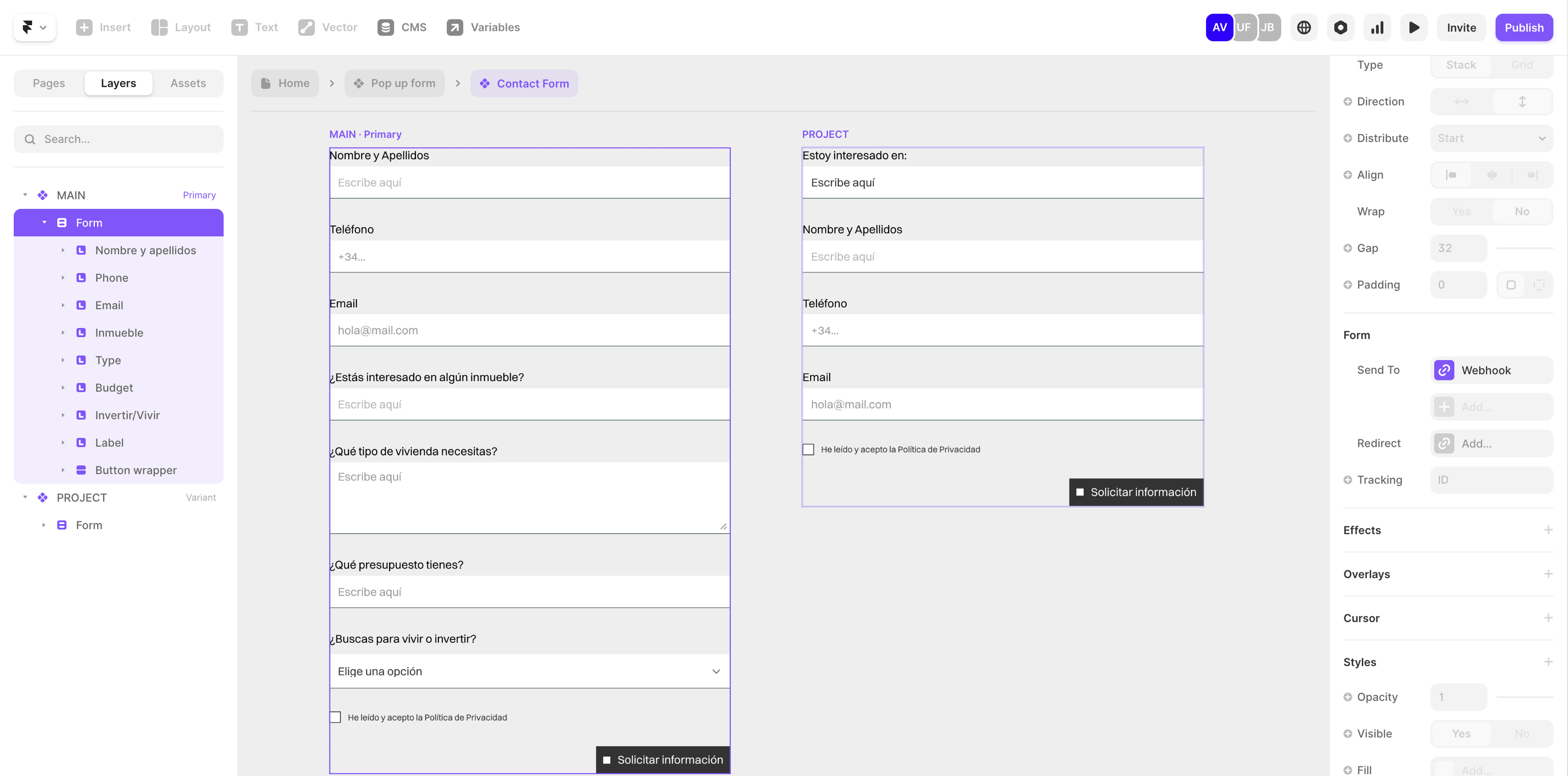 Formulario en Framer