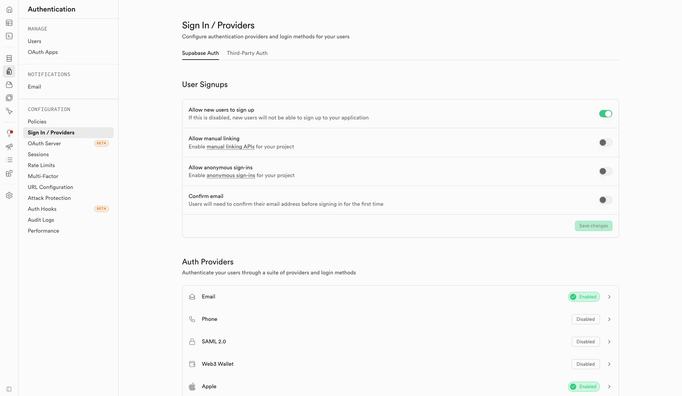Project settings de un proyecto
