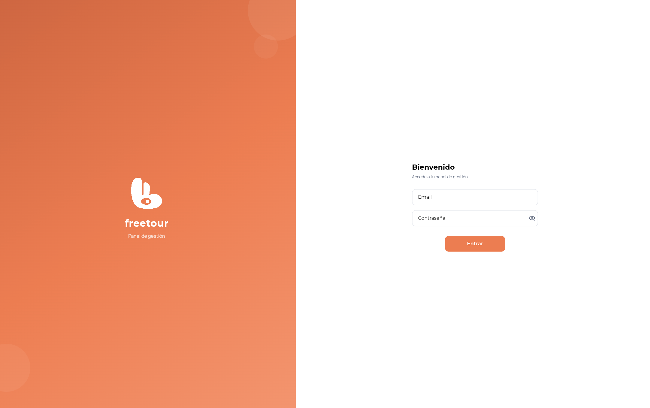 Pantalla de login de freetour