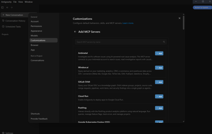 Configuración manual servidos en Antigravity