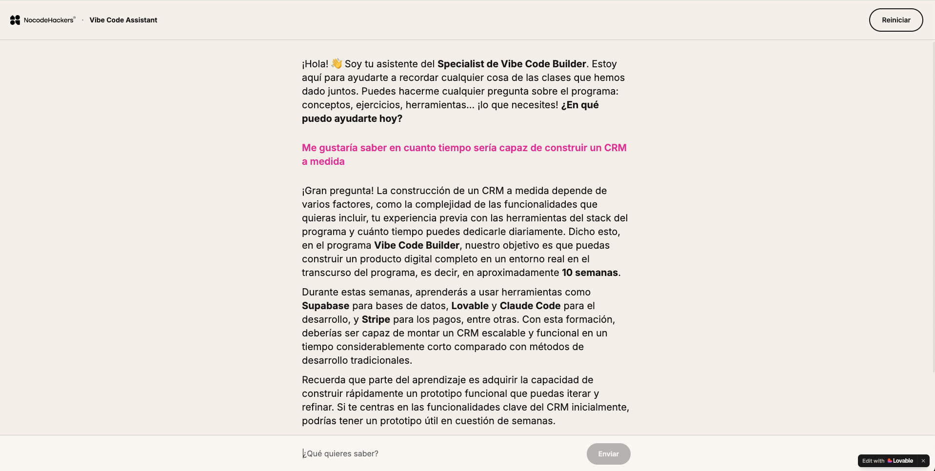 Asistente 24/7 en el programa de Experto en Desarrollo de Productos Digitales con IA