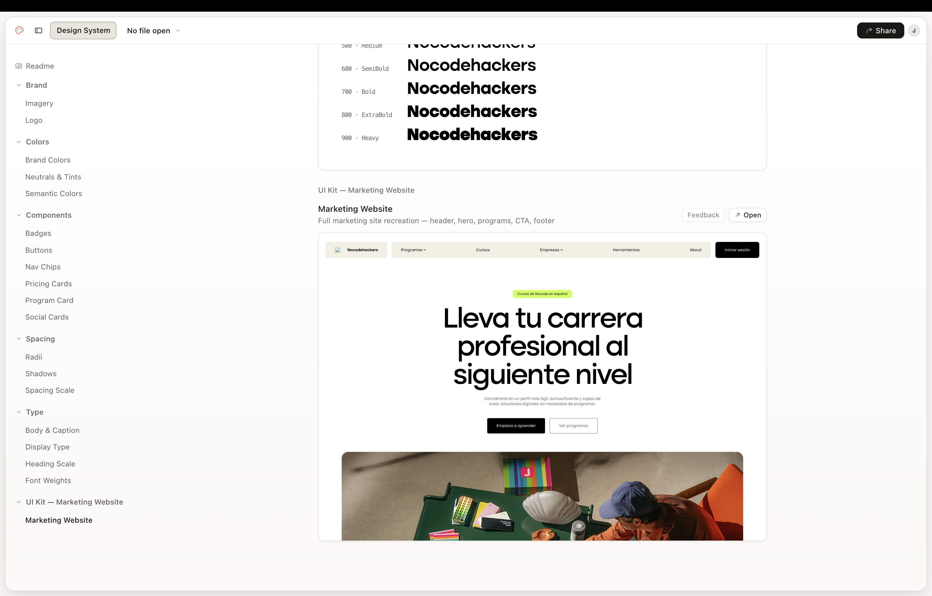 Pantalla montada con los componentes del design system desde la vista del panel