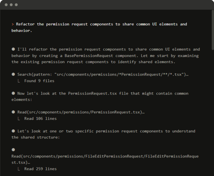Claude Code en la terminal planificando un refactor que recorre nueve ficheros del repositorio
