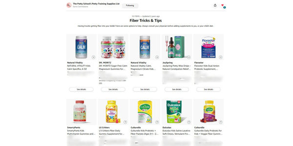 Amazon Storefront for fiber tricks & tips from The Potty School