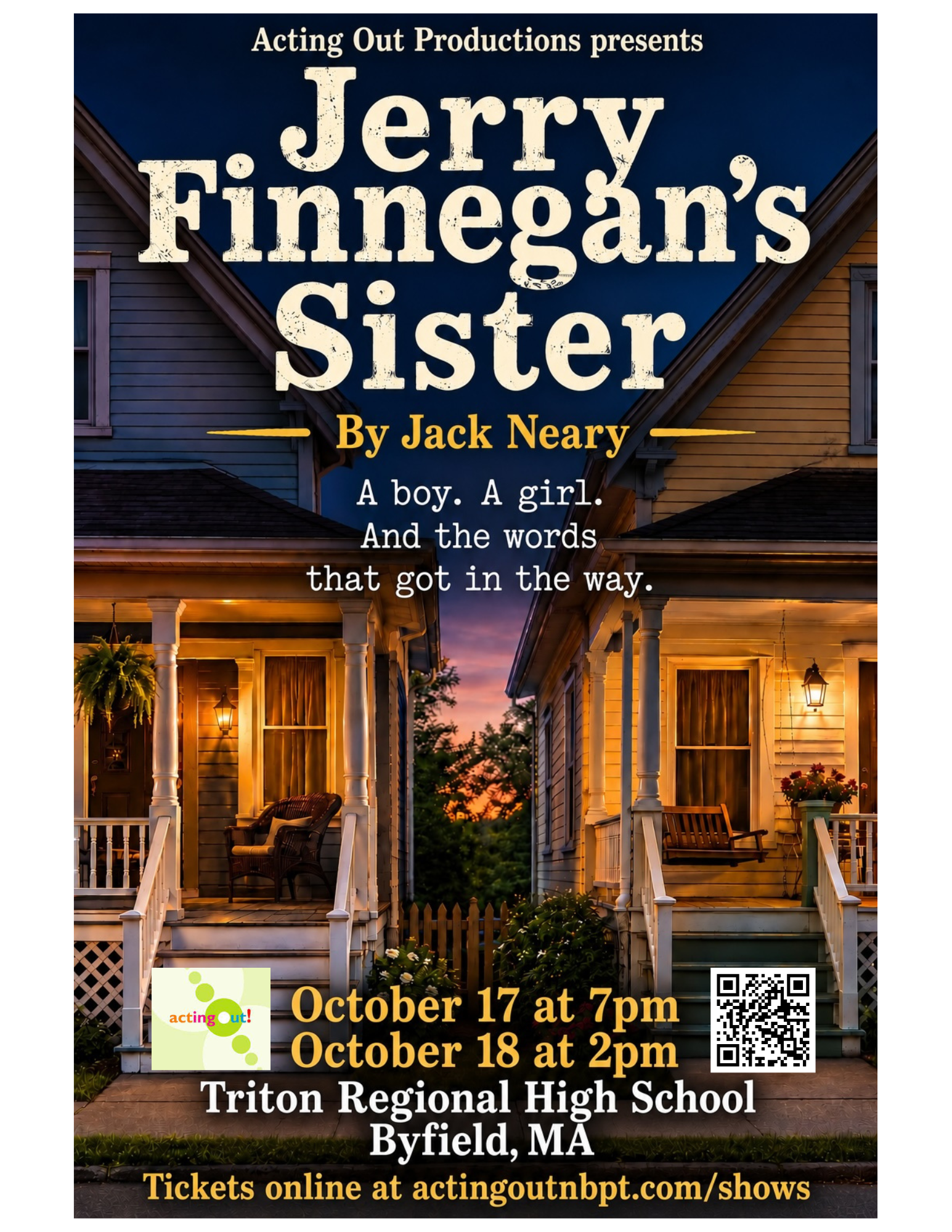 "Jerry Finnegan's Sister" by Jack Neary: Sat @ 7:00pm, Sun @2:00pm (Venue: Triton Regional High School, 112 Elm St, Byfield)