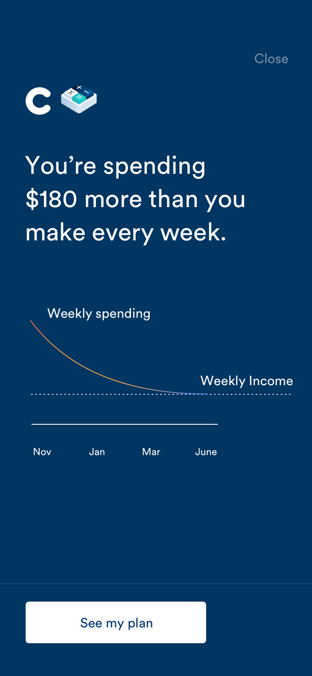 An iteration of showing a use how they're overspending, but how they can meet in the middle with their income