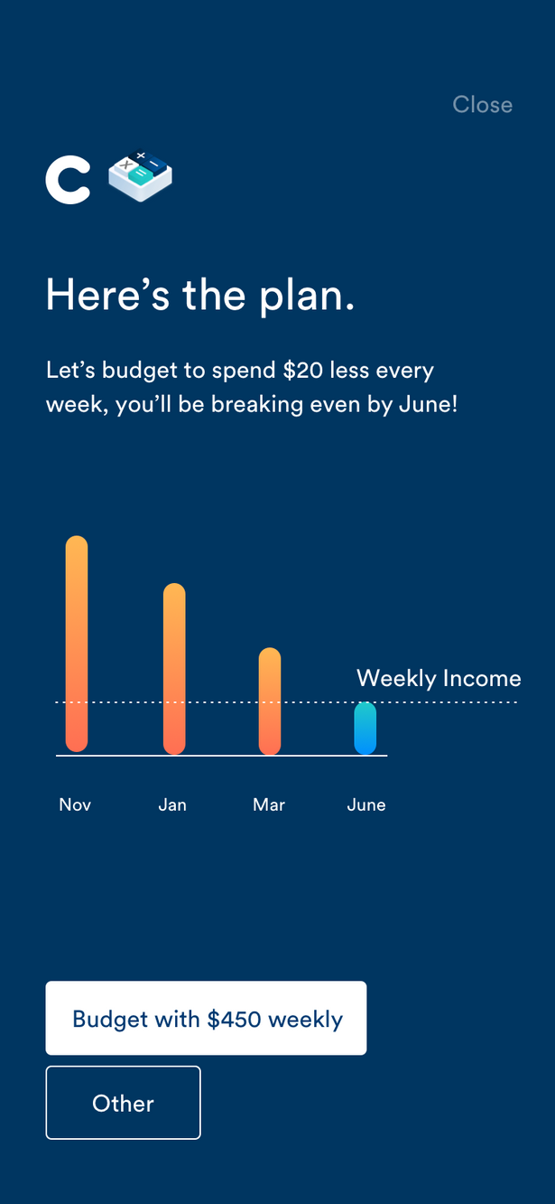 An iteration of showing a use how they're overspending, but how they can meet in the middle with their income