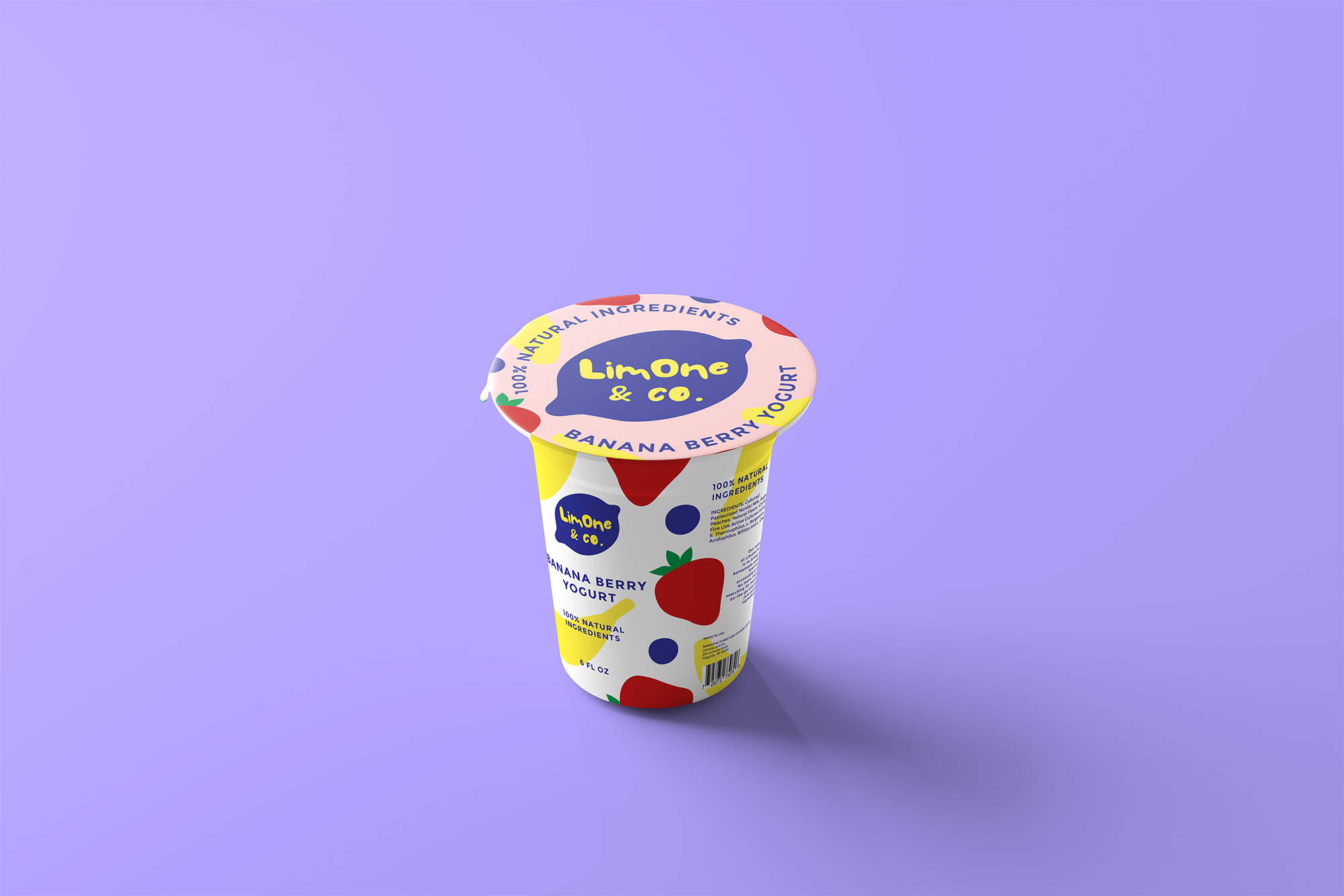 Yogurt cup packaging design - banana berry variant