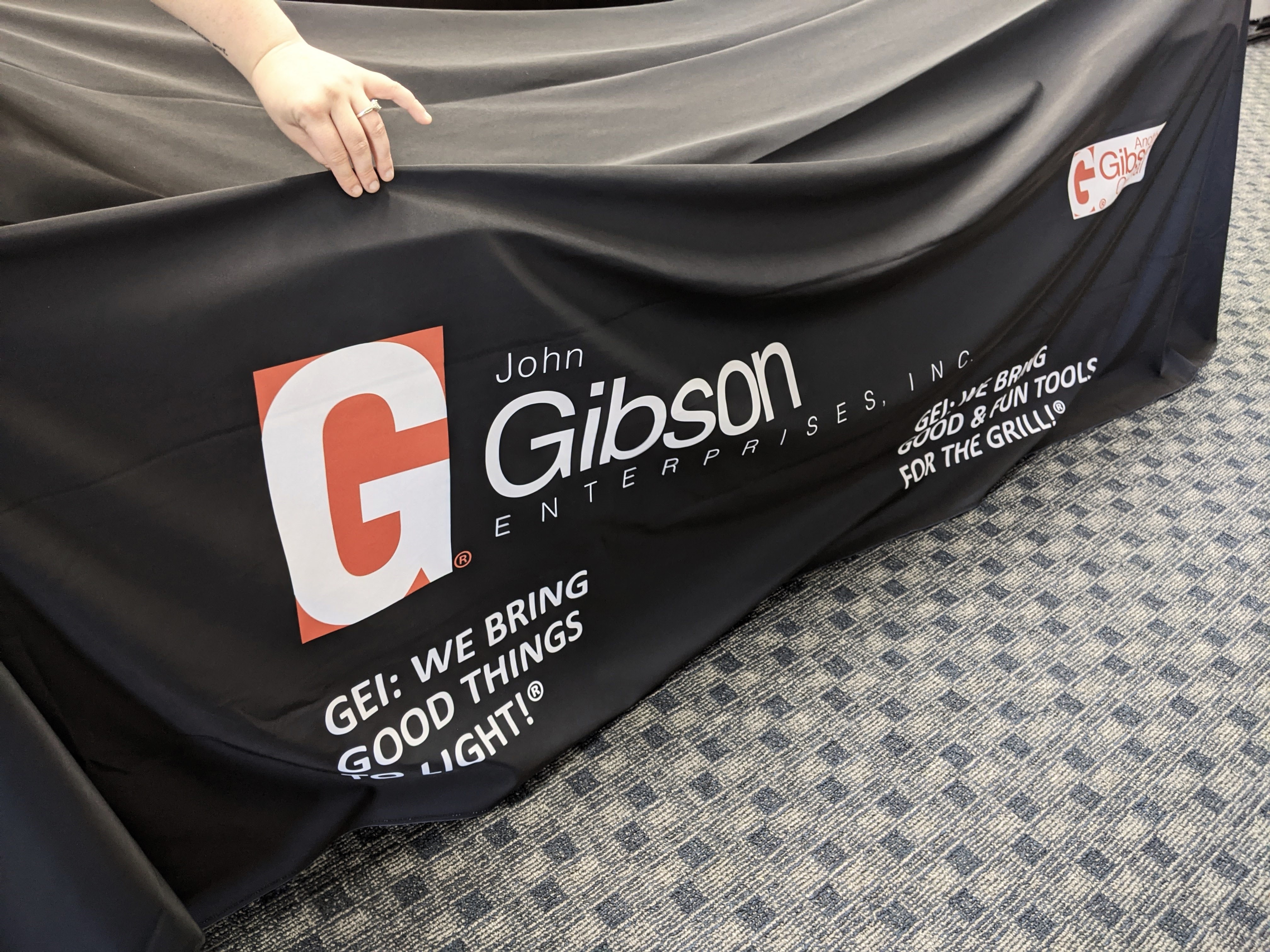 Trade show booth tablecloth - front, long side