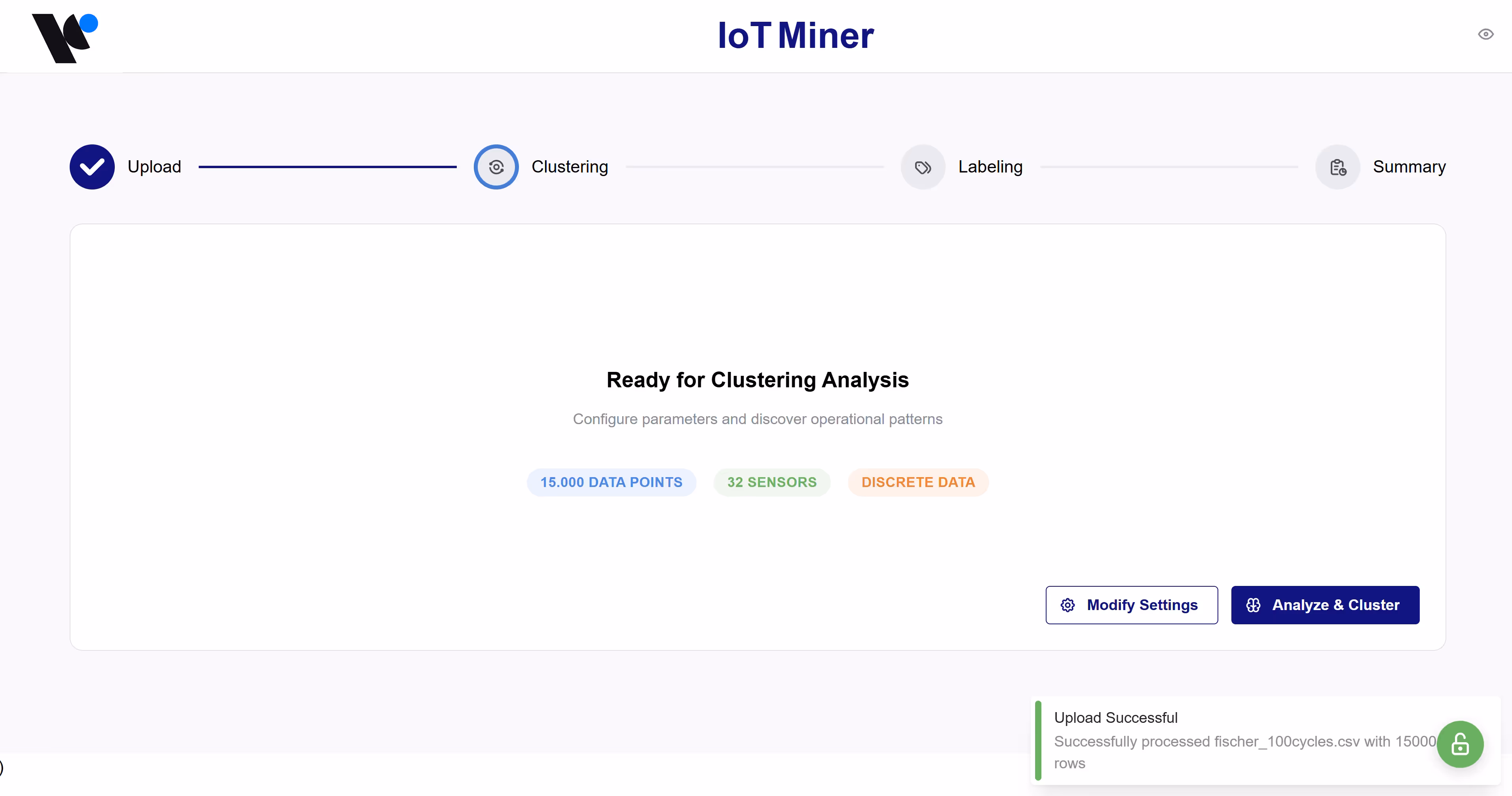 UI showing the analysis of the clusters.