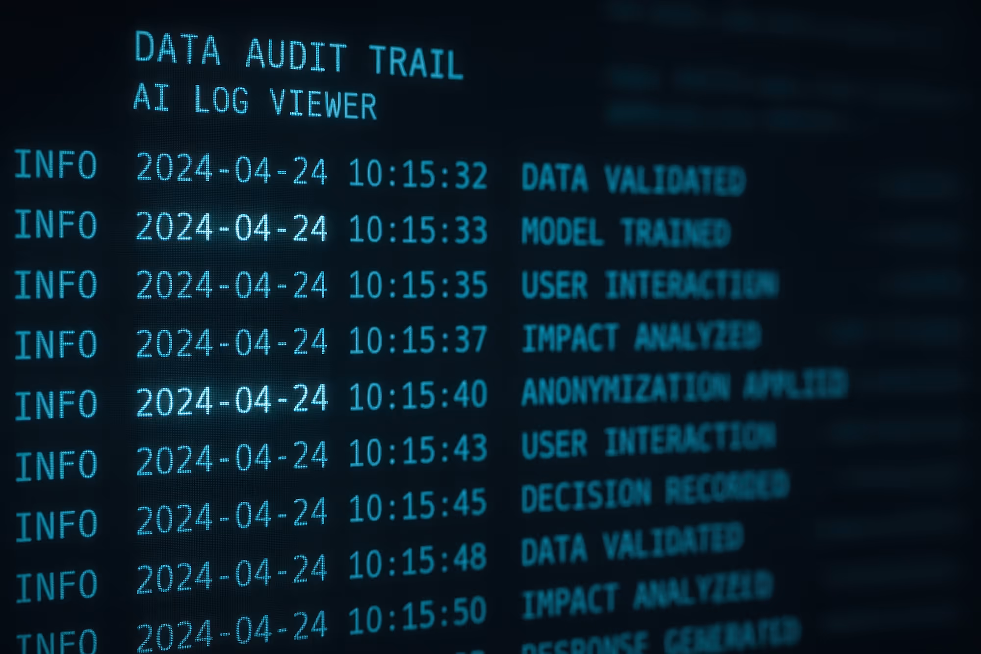 Illustration of an example event log, in which the information is arranged in rows one below the other.