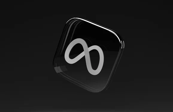 Glossy black square icon featuring a Meta logo in the center.