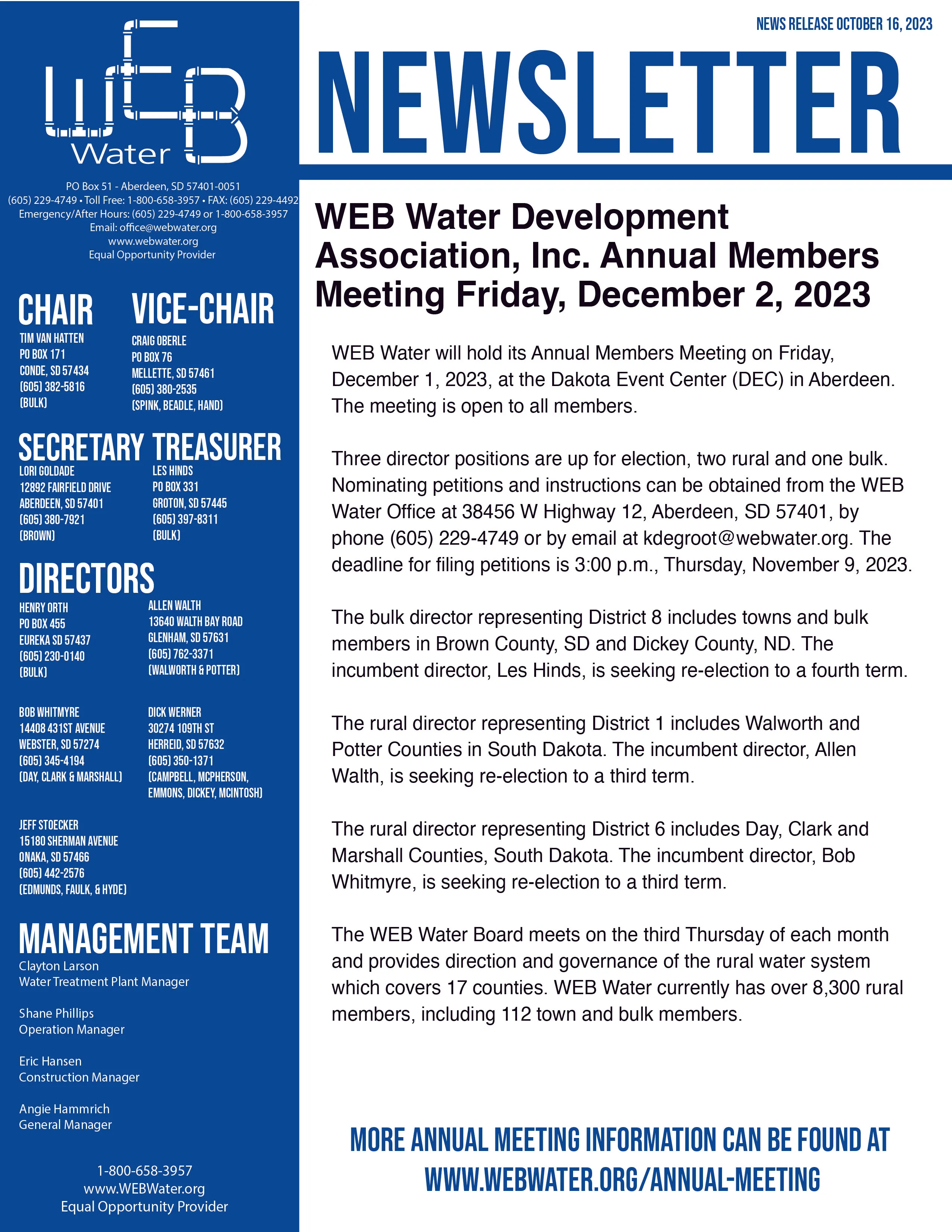 WEB Water 2023 Annual Meeting Newsletter