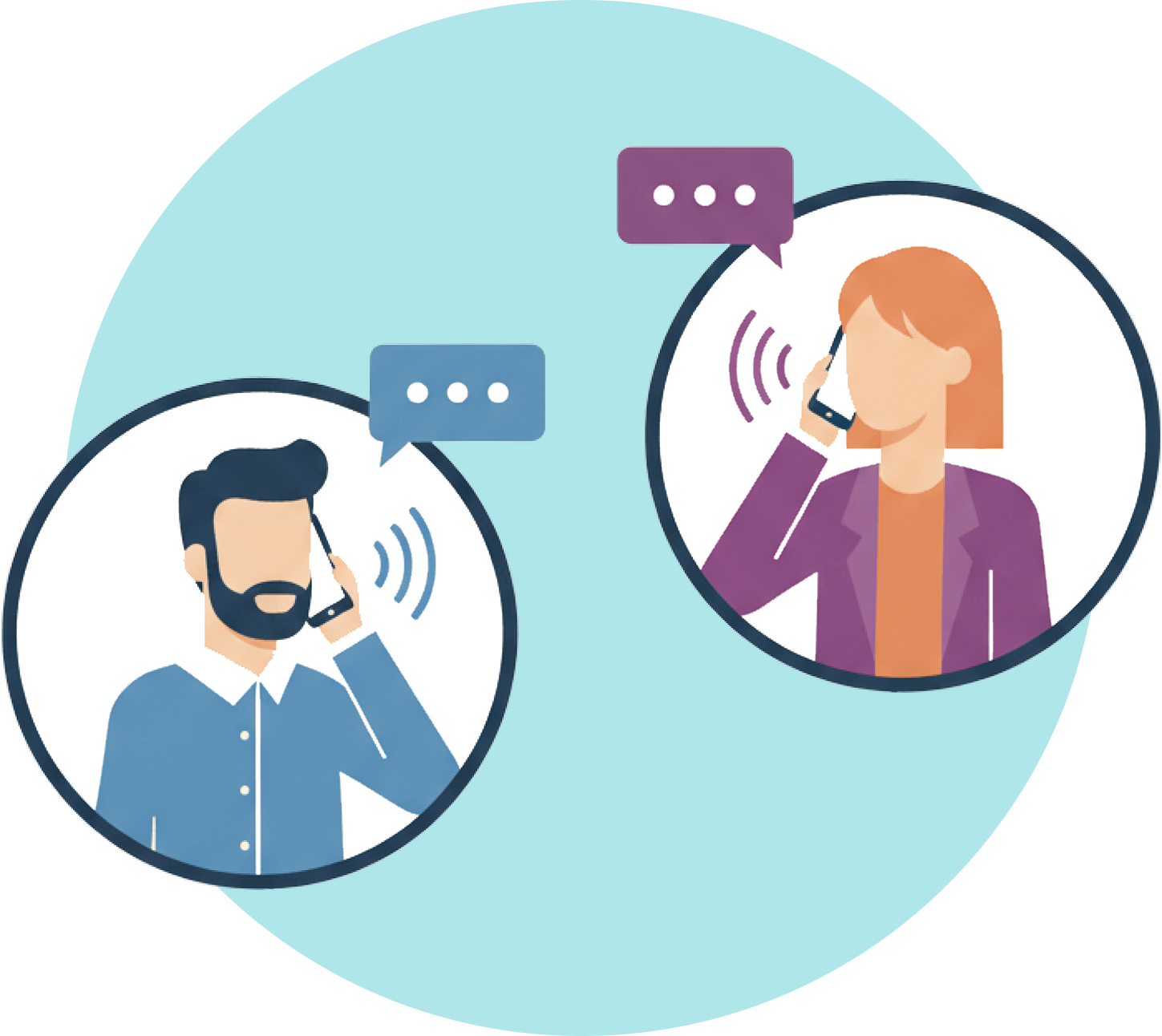 Illustration of two people communicating on smartphones, highlighting digital communication and connectivity.