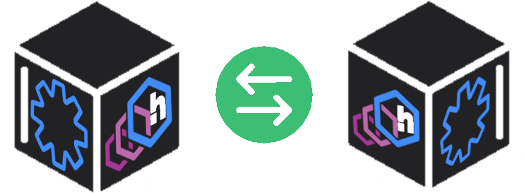 Graphic illustration of two containerized workloads in live operation