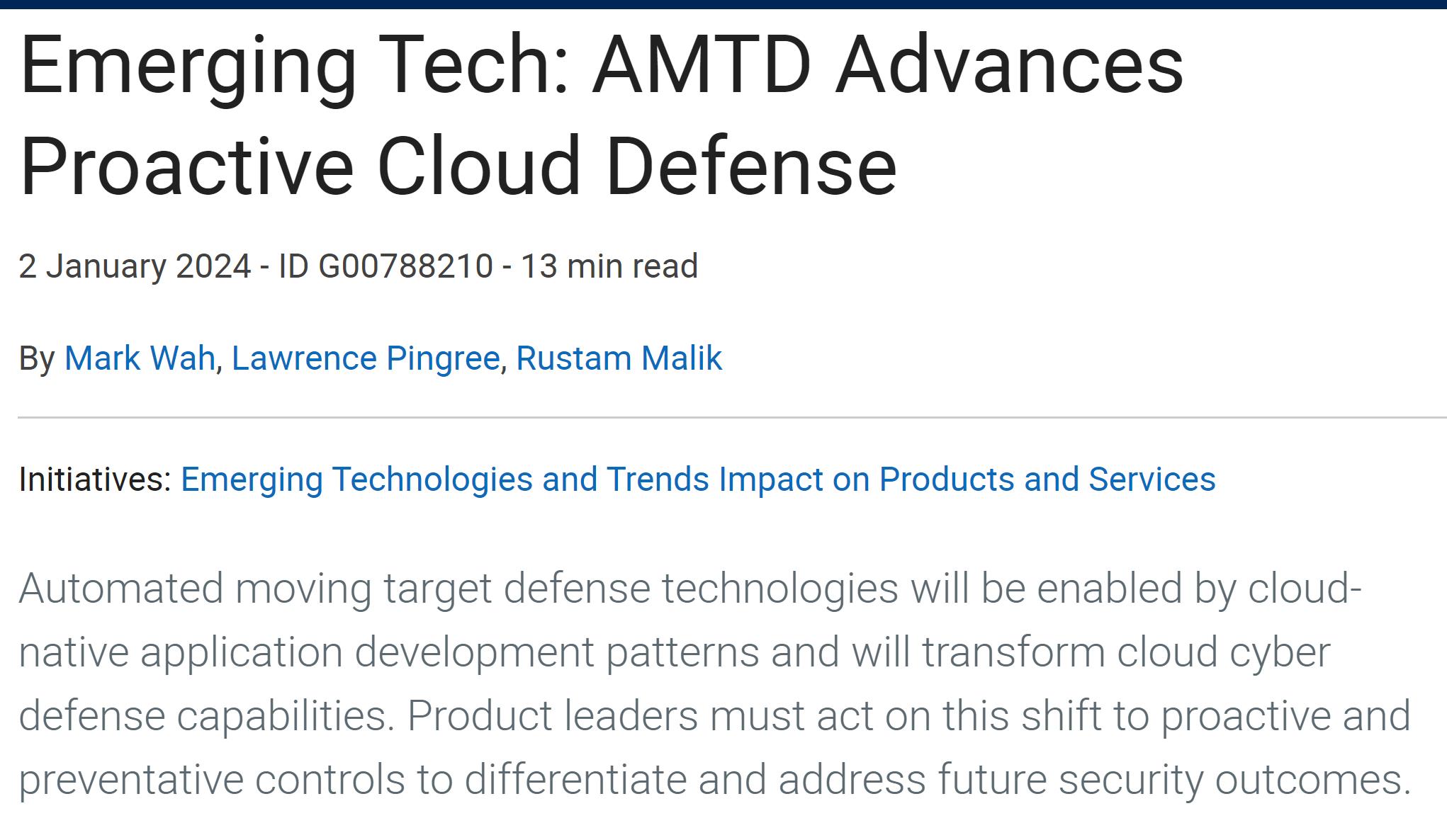 Snapshot image of a Gartner research paper on AMTD