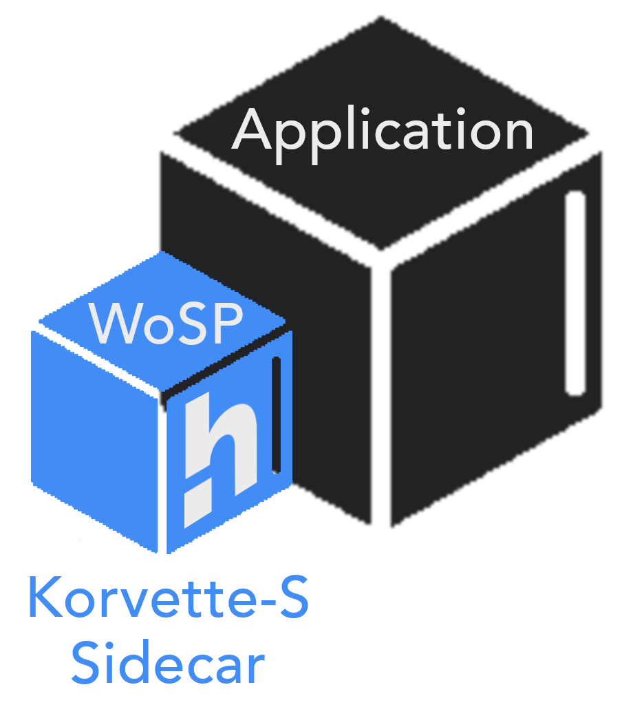 An abstract graphic depicting a containerized application with a WoSP sidecar proxy