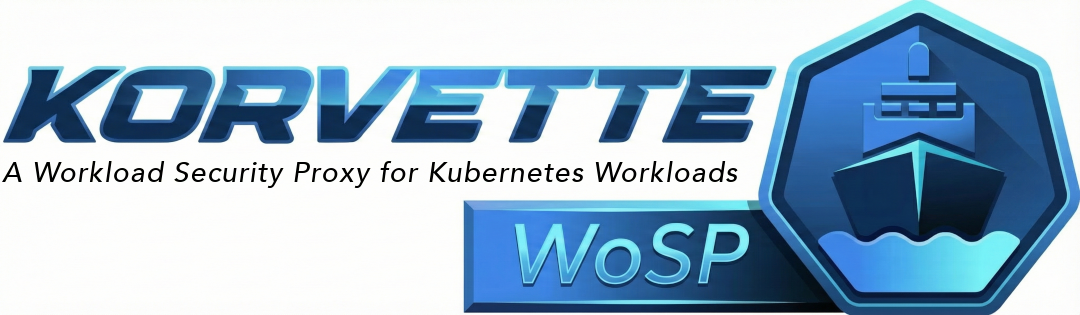 A stylized abstract graphic of the bow of a corvette naval vaessel in a heptagonal outline with the name KORVETEE WoSP in the label