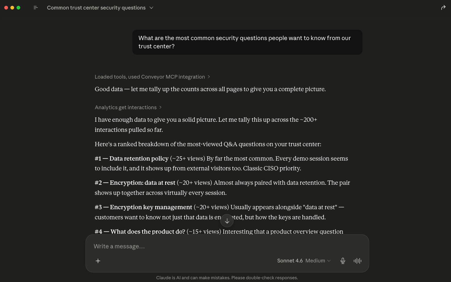 Conveyor questions analytics dashboard