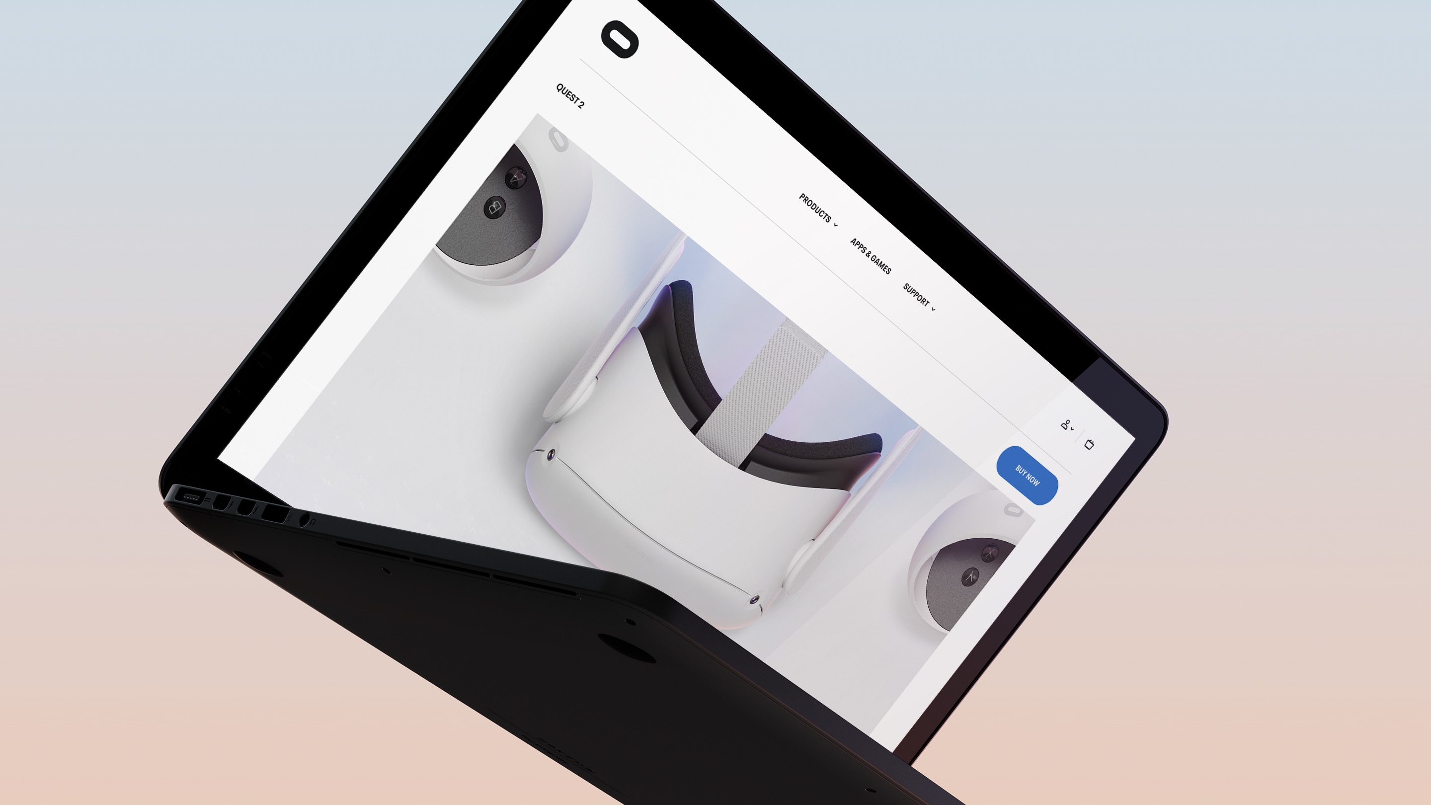 Laptop floating showing Oculus website