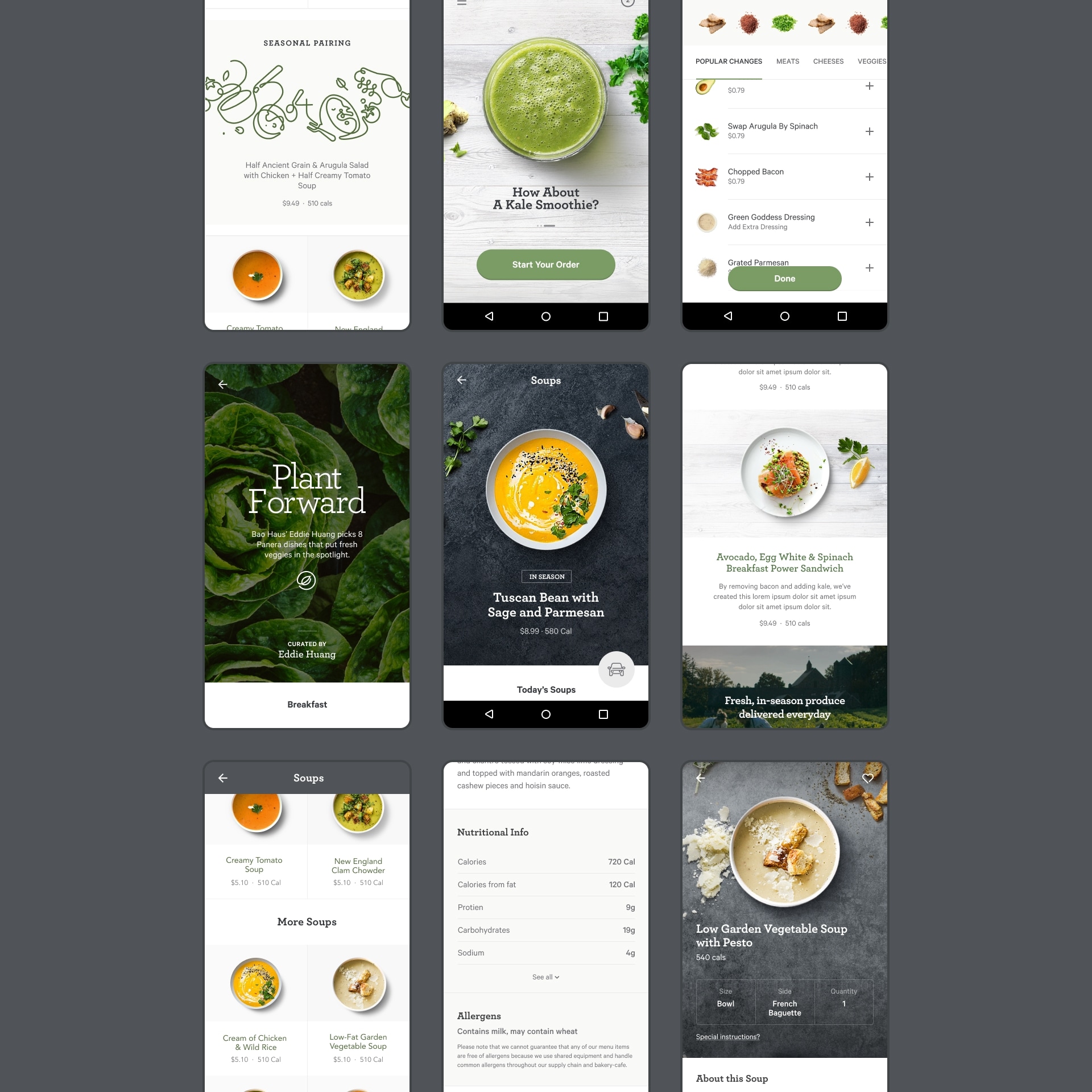 Collection of images showing Panera app