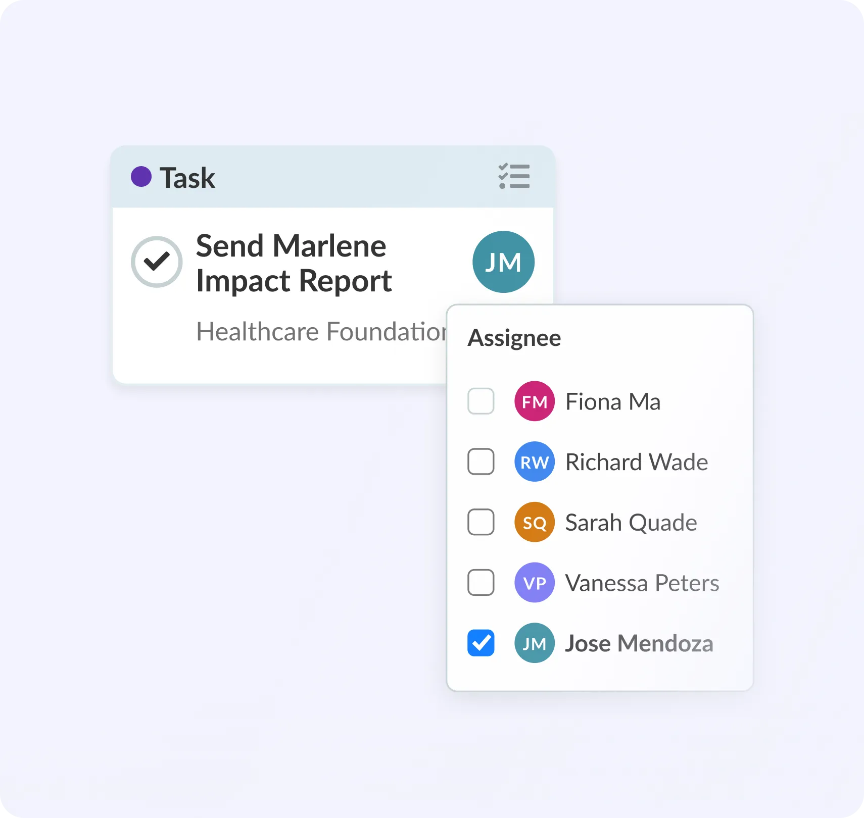 Task creation and assigning to user preview