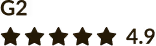 G2 rating showing four and a half gold stars on a black background.