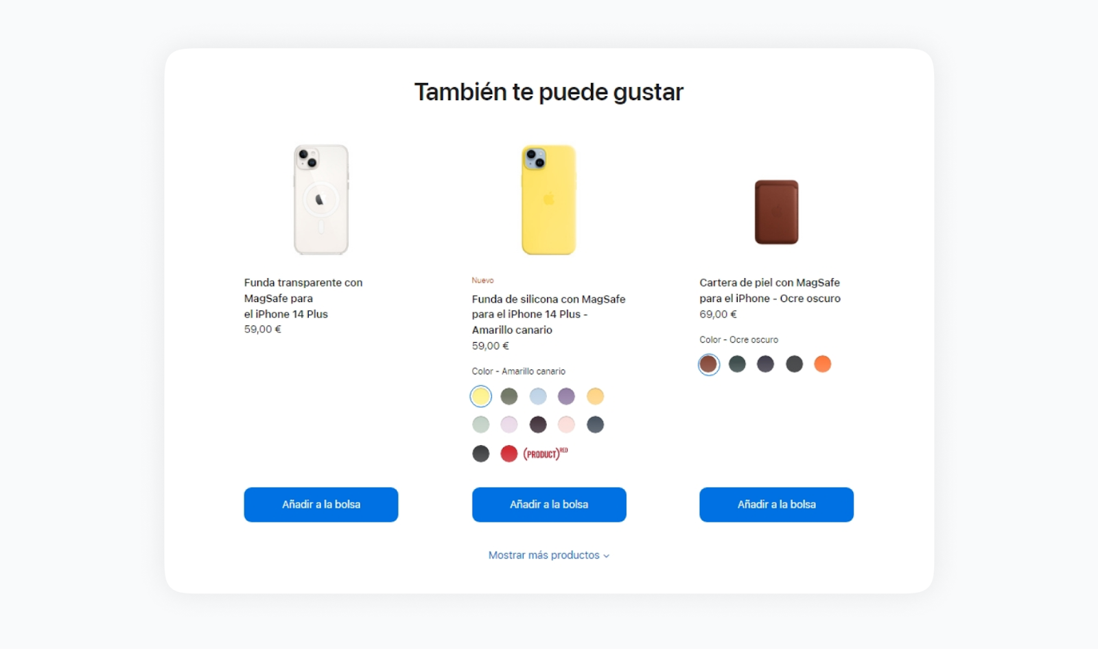 Apple ofrece accesorios tipo fundas cuando agregas un modelo de iPhone en tu carrito