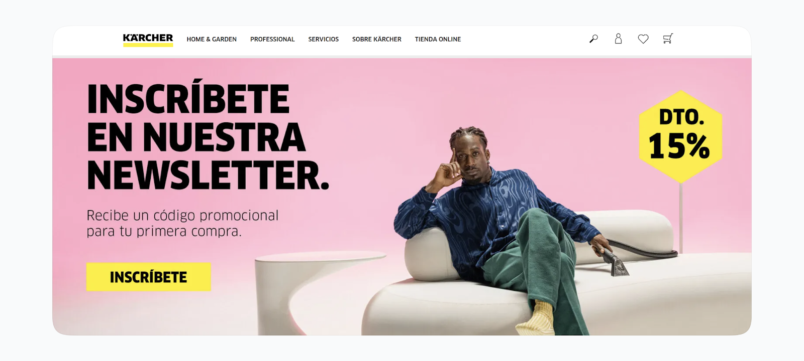 Kärcher ofrece “15% de descuento en tu primera compra” tras suscribirte al newsletter