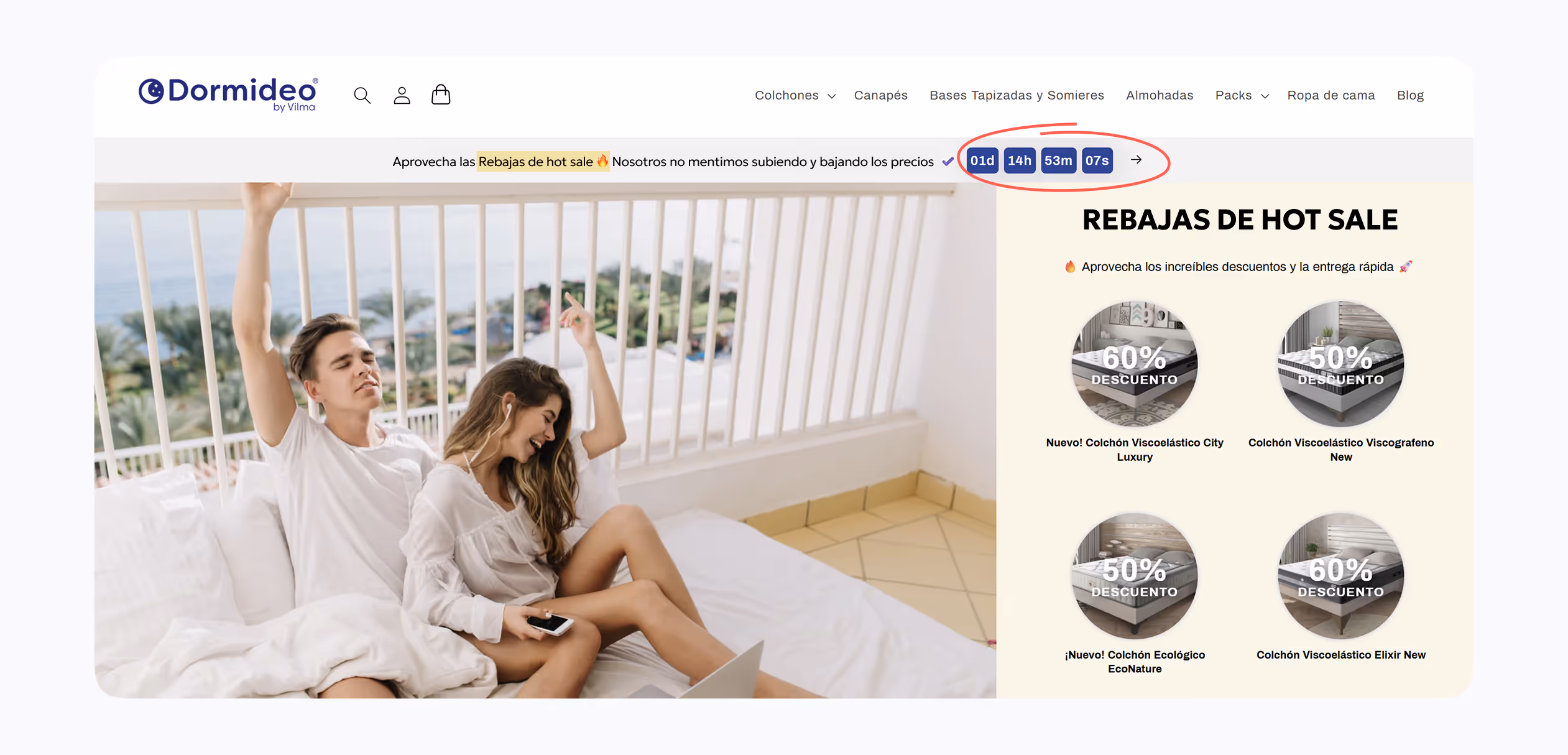 Ejemplo de rebajas de hot sale por Dormideo