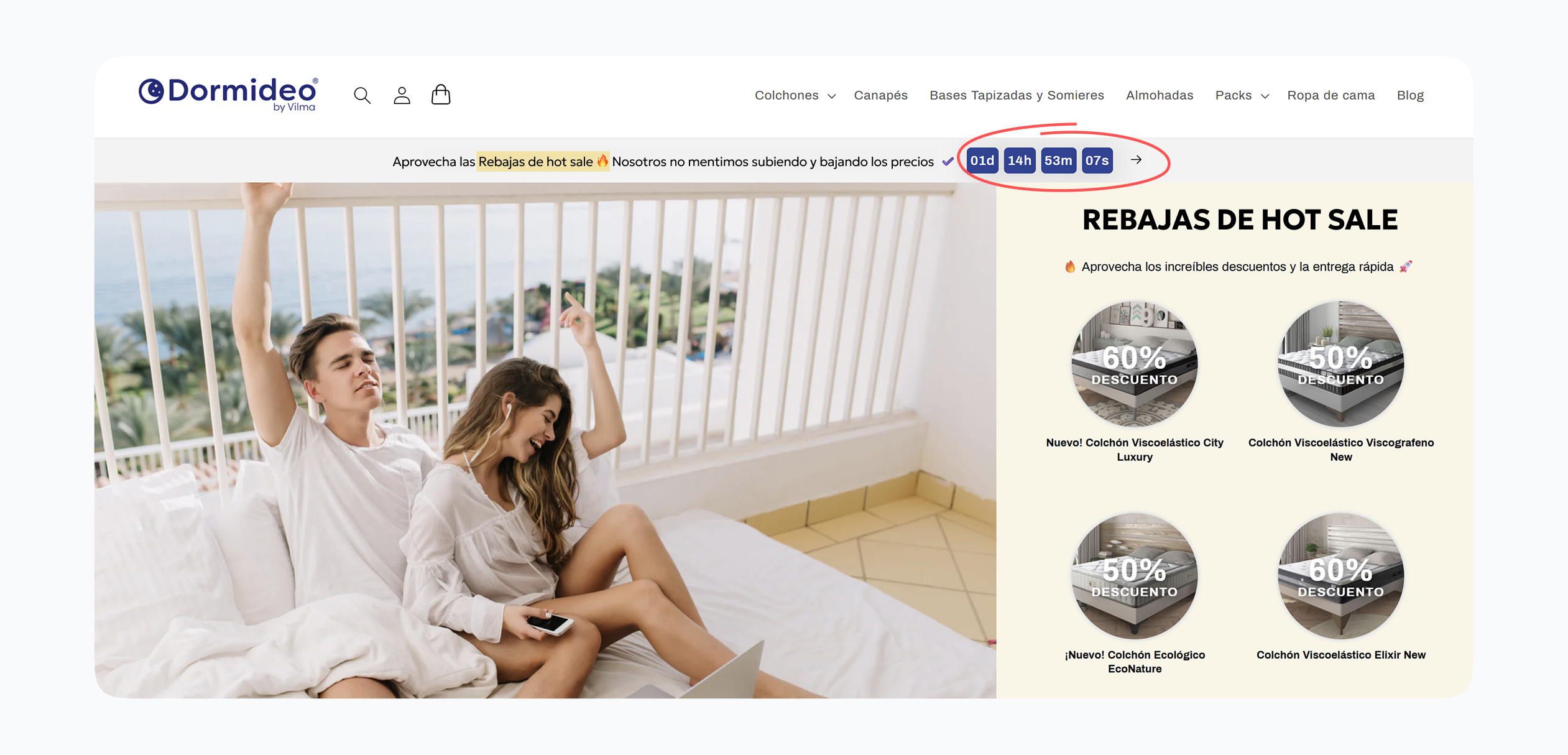 Ejemplo de rebajas de hot sale por Dormideo