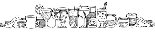 A sketch of various cocktails in a row