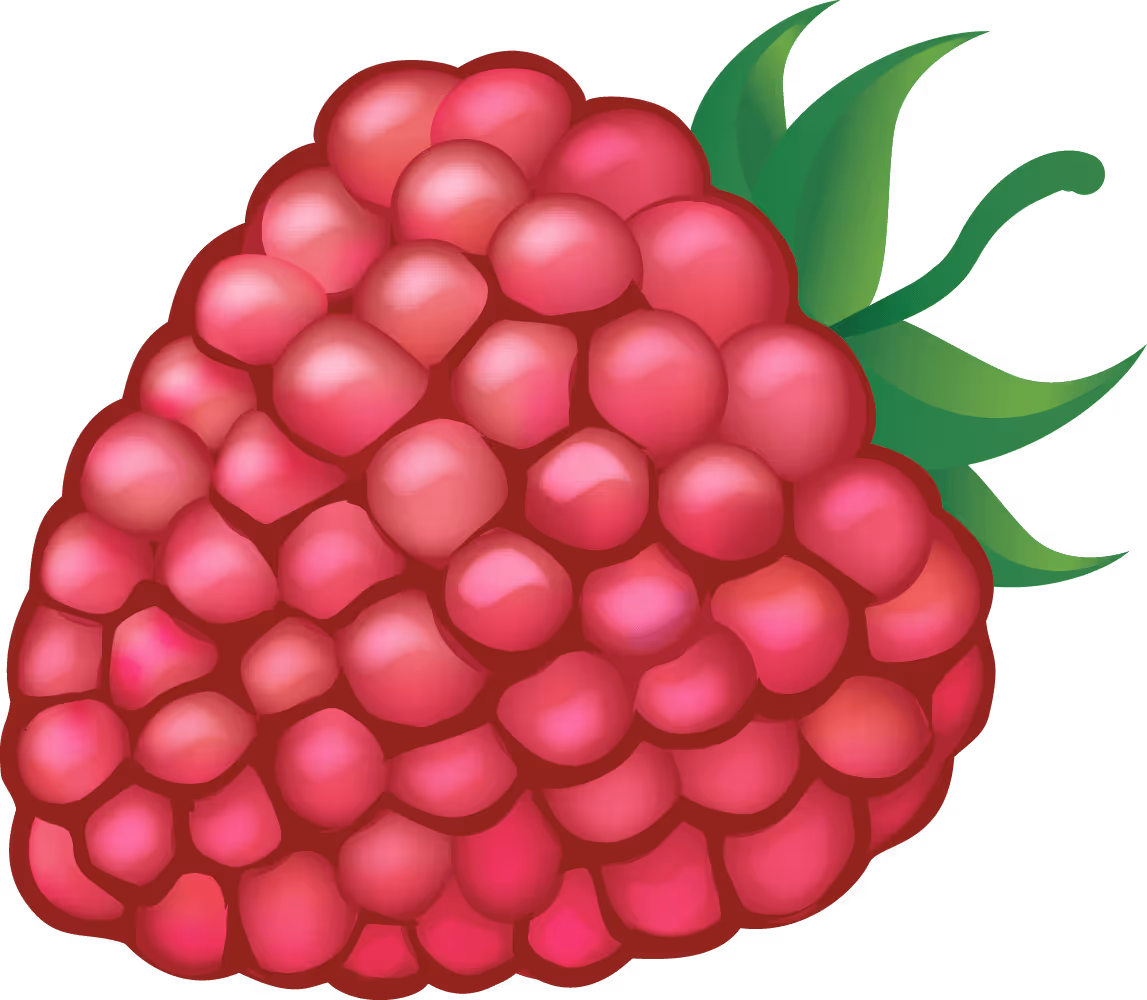 A raspberry with green leaves on a black background