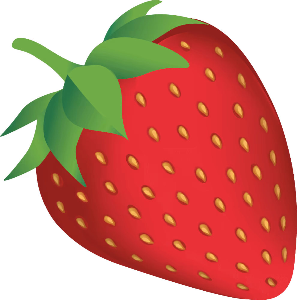 A red strawberry with green leaves on it