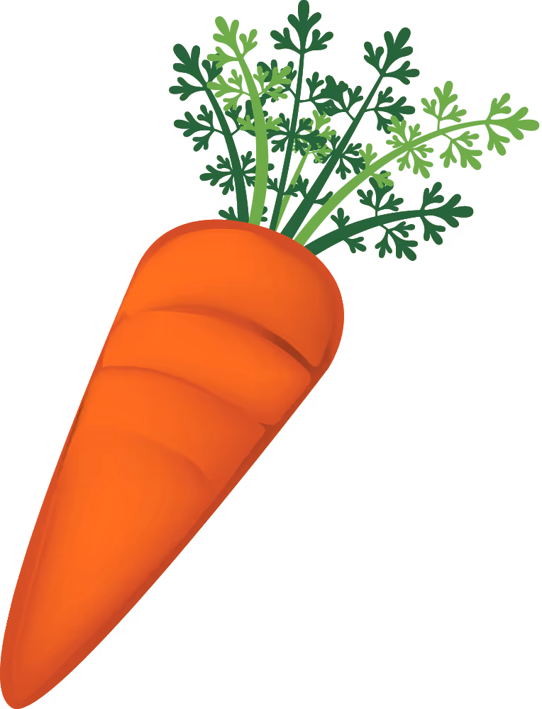 A carrot with green leaves on top of it