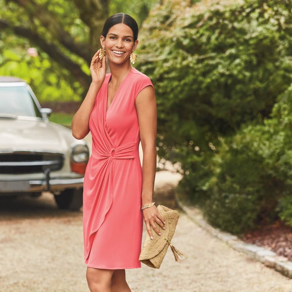 Woman wearing a pink dress