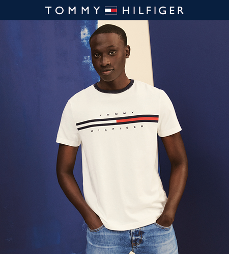 Model wearing classic Tommy Hilfiger tee
