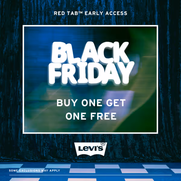 Blue and green background with white words saying "Red Tab early access, Black Friday buy one get one free"