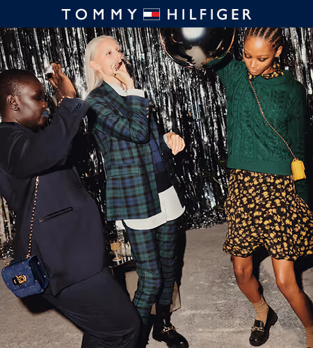 Models wearing Tommy Hilfiger apparel.