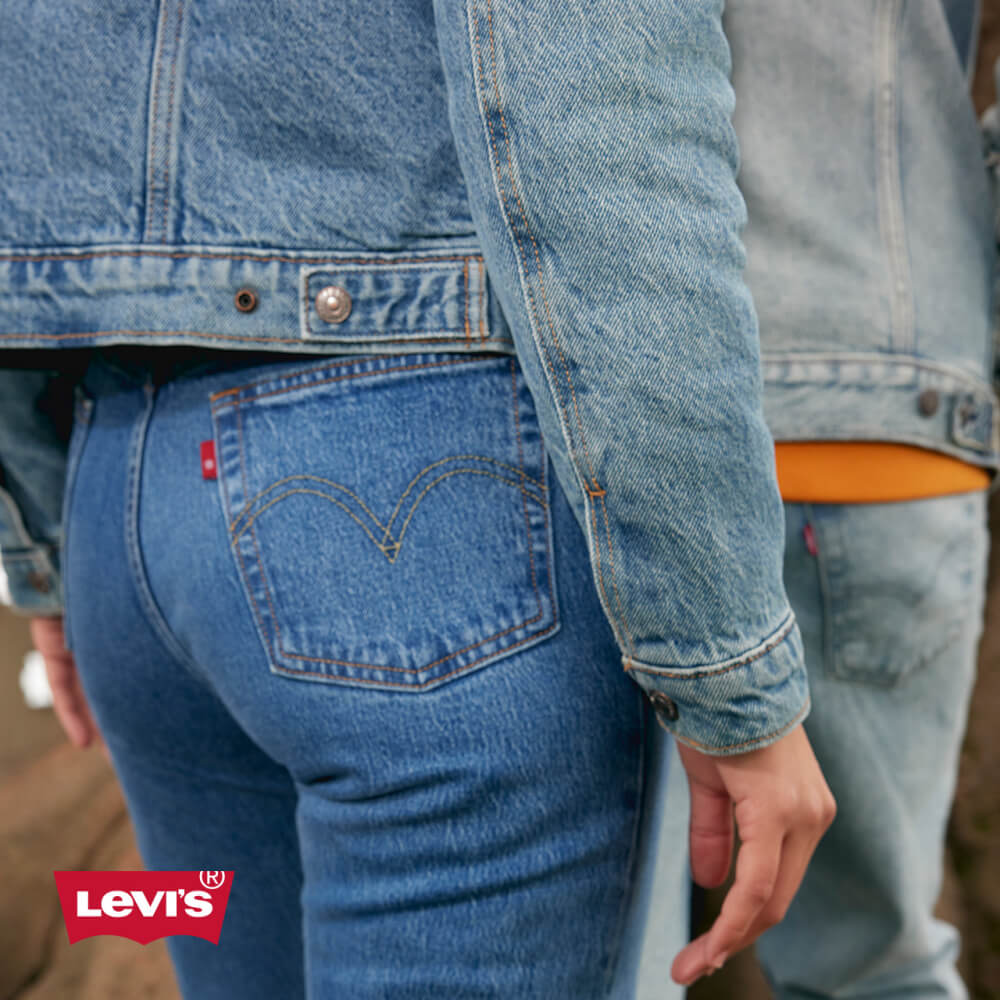 Models wearing Levi's denim jeans and jackets