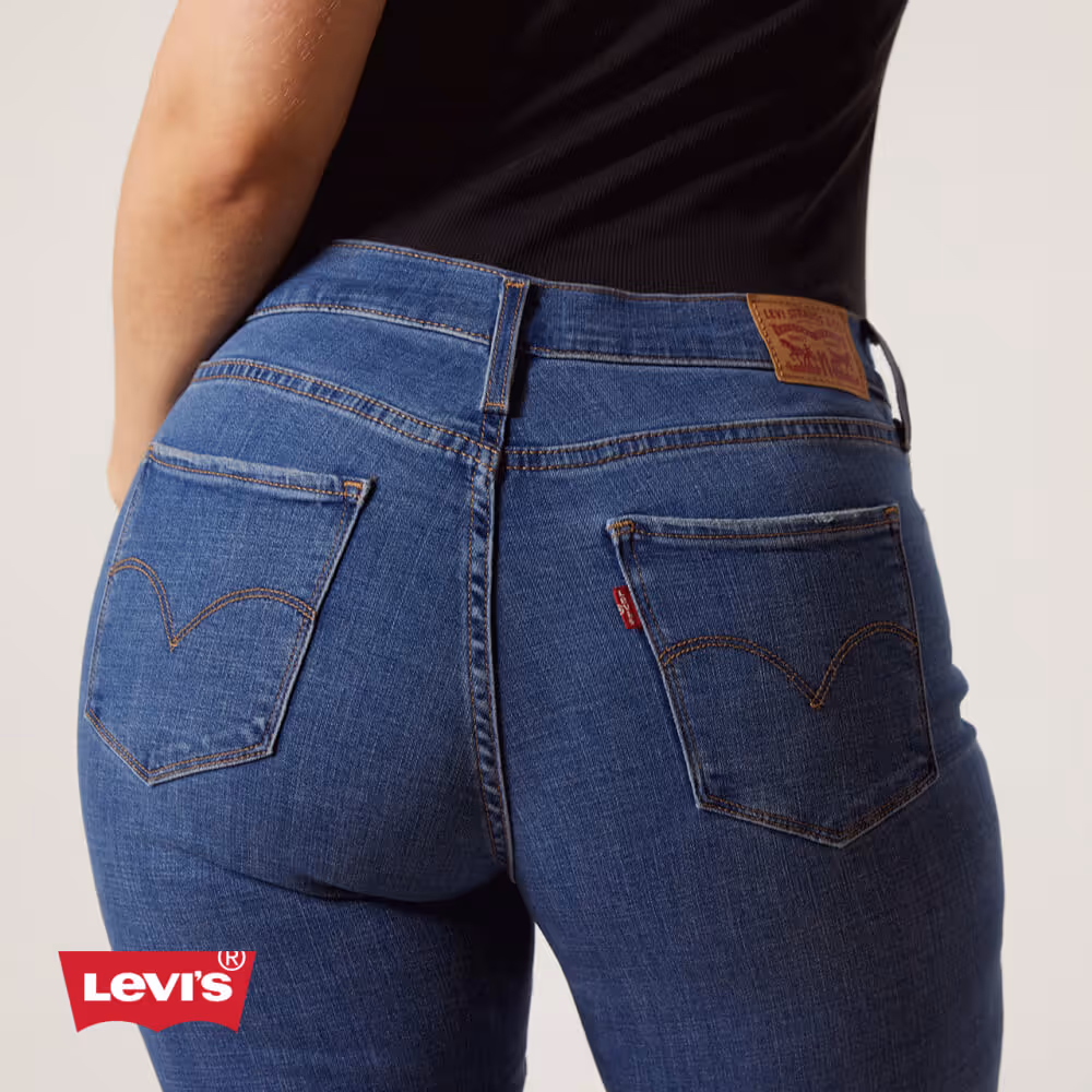 Photo from behind of a woman wearing Levi's jeans